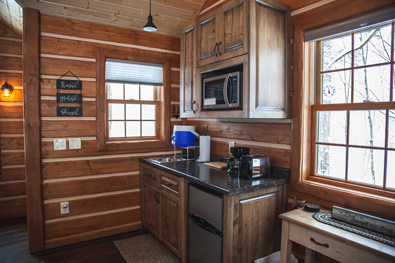 The kitchen area in the mercy prayer cabin