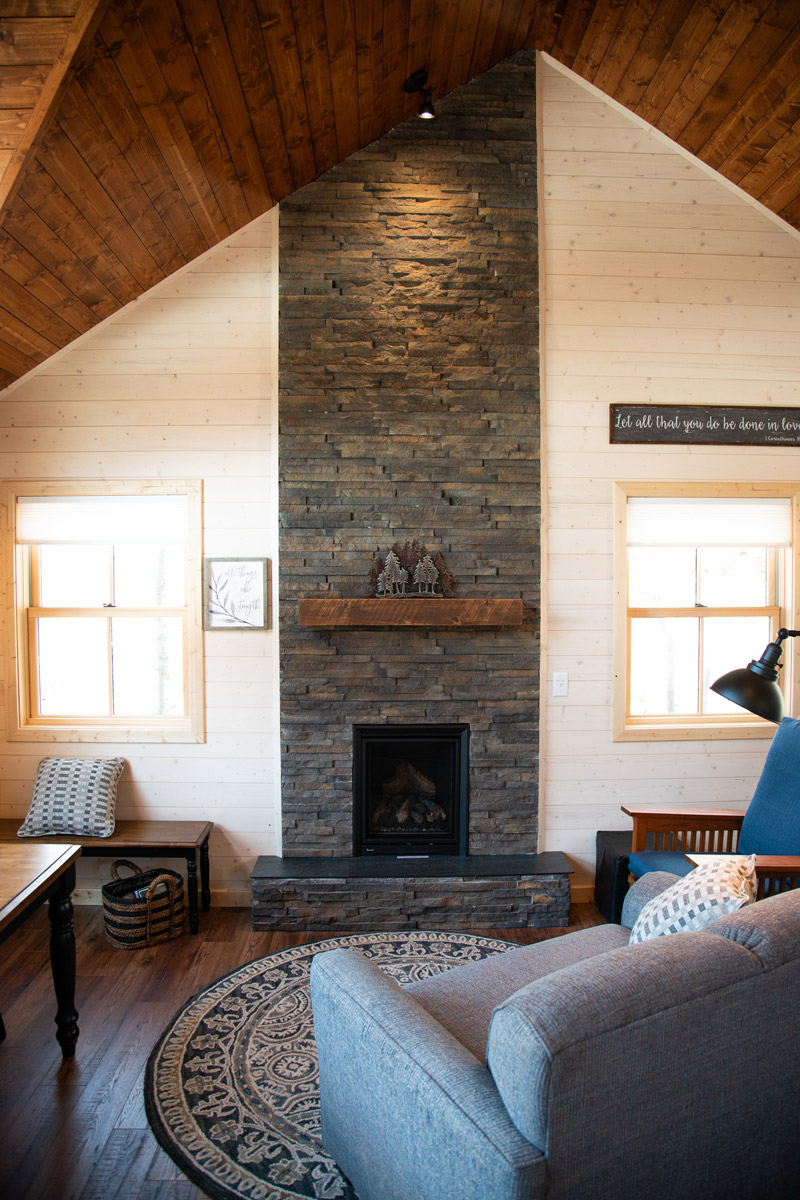 hope prayer cabin fireplace living room